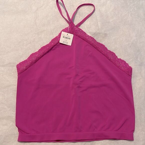 Sold* NWT Anthropologie Hot Pink Halter Tank Cami Lace Trim Size L/ XL - Picture 3 of 4